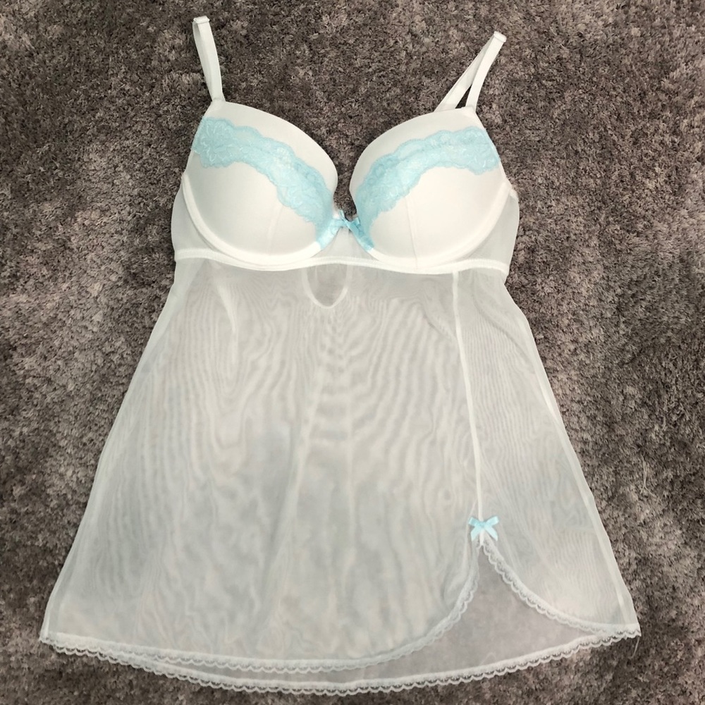 Beautiful Padded Underwire White Babydoll Lingerie